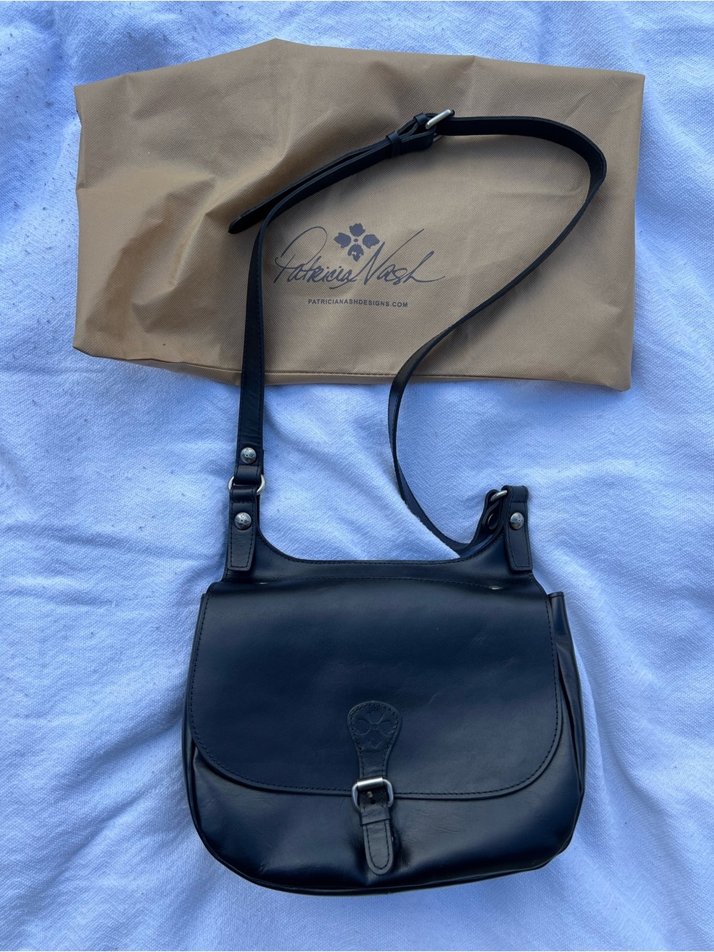 Patricia Nash Black Leather Messenger Crossbody Bag